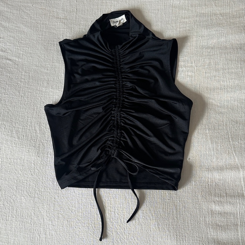 Open Edit Black Ruched Sleeveless Top (Size XS)